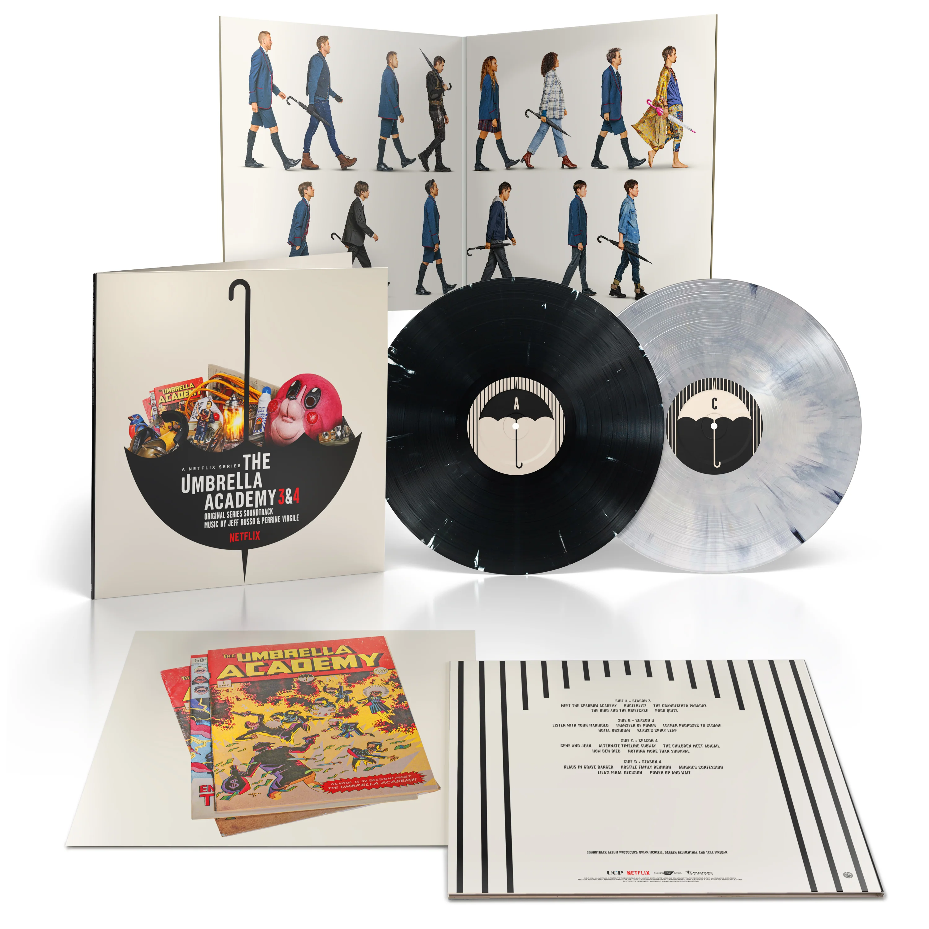 The Umbrella Academy Seasons 3 & 4 (Original Series Soundtrack) - 2 x LP White W /Black Splatter & Black W/ White Splatter - Jeff Russo & Perrine Virgile - Image 2